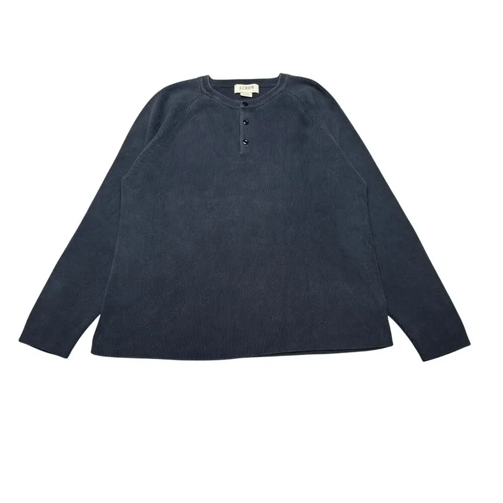 J.Crew Cotton Knit Henley Sweater Shirt Men's Large Pullover Minimalist Heritage